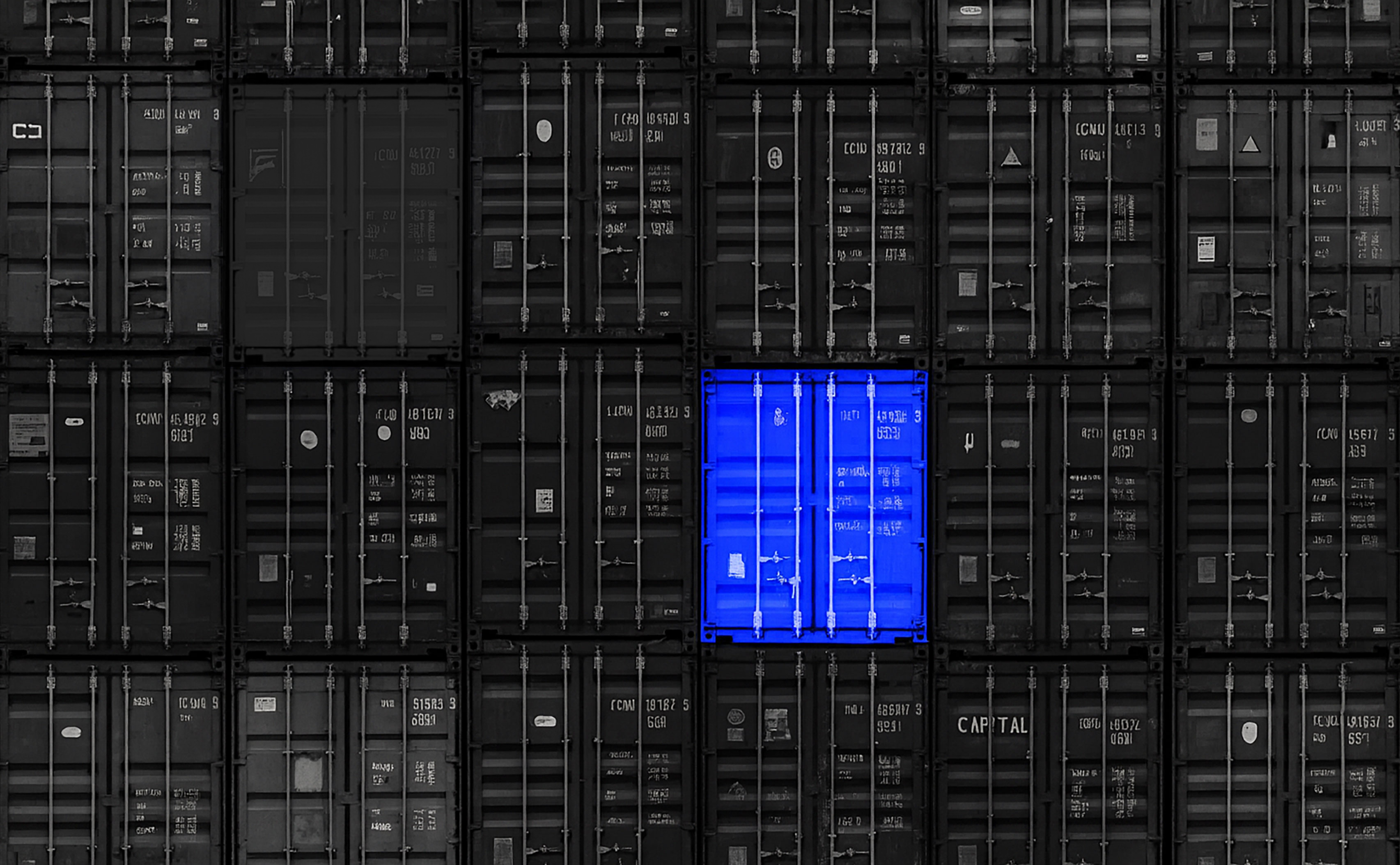 Highway with blue container truck